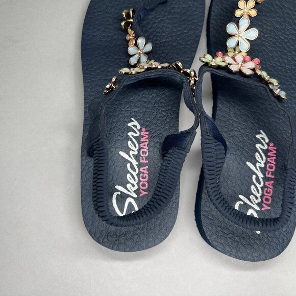 Skechers Cali Mediation Sandals Women's 9 Blue Happy Daisies Toe Post Flip Flops - Picture 9 of 13